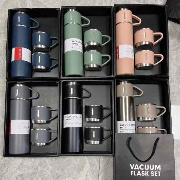 3 Cup Double-Layer Stainless Steel Vacuum Flask Set - Image 2